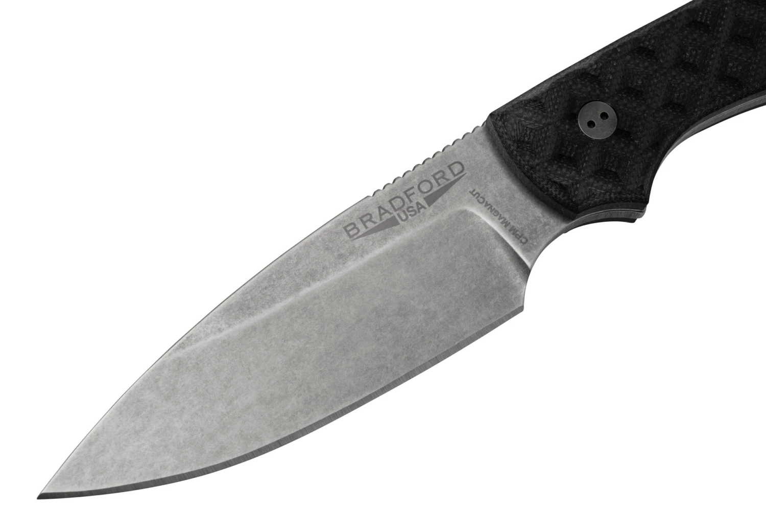 Bradford Knives Guardian 3, 3S-001-MC, Textured Black G-10, CPM-Magnacut, Sabre Grind, Stonewash Finish, Couteau Fixe 3 Bradford Knives Guardian 3, 3S-001-MC, Textured Black G-10, CPM-Magnacut, Sabre Grind, Stonewash Finish, Couteau Fixe – Image 3