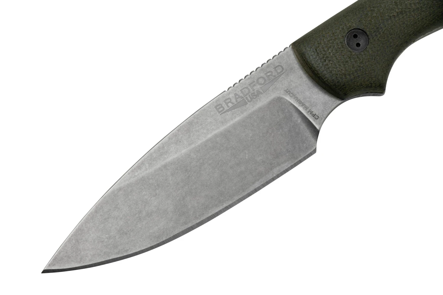 Bradford Knives Guardian 3, 3S-102-MC, 3D OD Green Micarta, CPM-Magnacut, Sabre Grind, Stonewash Finish, Couteau Fixe 3 Bradford Knives Guardian 3, 3S-102-MC, 3D OD Green Micarta, CPM-Magnacut, Sabre Grind, Stonewash Finish, Couteau Fixe – Image 3