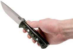 Bark River Bravo 1 A2, Black & Green Linnen Micarta, Brown Sheath -Optimal Couteaux Magasin BRK07 111BGLM 06 bark river brk07 111bglm 06