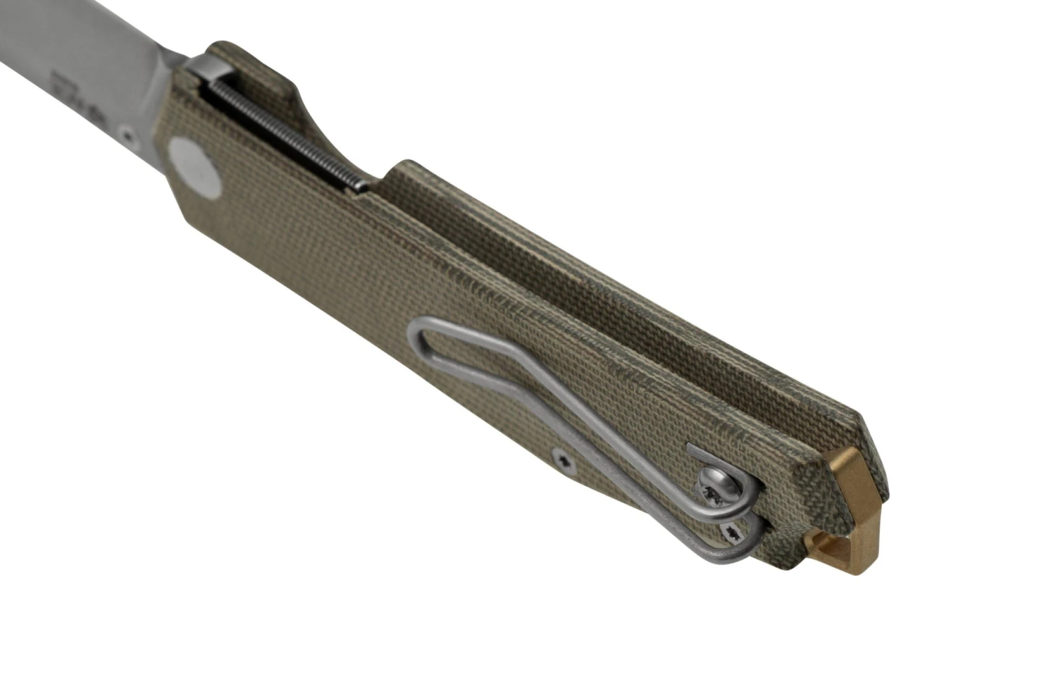 GiantMouse ACE Clyde Green Canvas Micarta, Brass, Couteau De Poche, Ansø En Voxnaes Design 4 GiantMouse ACE Clyde Green Canvas Micarta, Brass, Couteau De Poche, Ansø En Voxnaes Design – Image 4