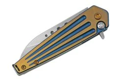 Medford Nosferatu Flipper S45VN Tumbled, Blue, Faced Bronze Flats Handles, Couteau De Poche -Optimal Couteaux Magasin MF 22 NO 02 07 medford