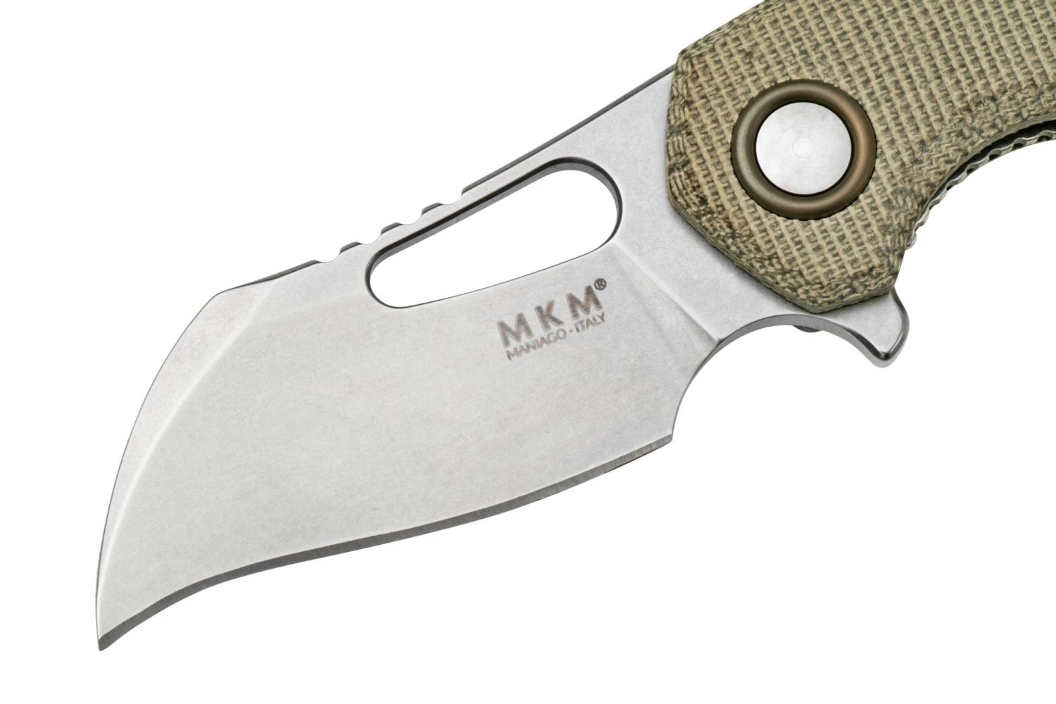 MKM Isonzo FX03M-1GC Hawkbill M390, Green Canvas Micarta Couteau De Poche, Jesper Voxnaes Design 3 MKM Isonzo FX03M-1GC Hawkbill M390, Green Canvas Micarta Couteau De Poche, Jesper Voxnaes Design – Image 3