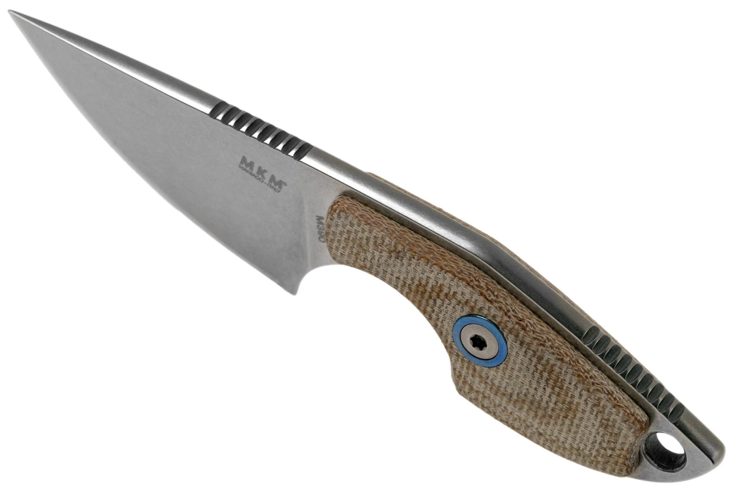 MKM Mikro 1 Drop, Stonewashed Natural Canvas Micarta Couteau De Cou, Jesper Voxnaes Design 4 MKM Mikro 1 Drop, Stonewashed Natural Canvas Micarta Couteau De Cou, Jesper Voxnaes Design – Image 4