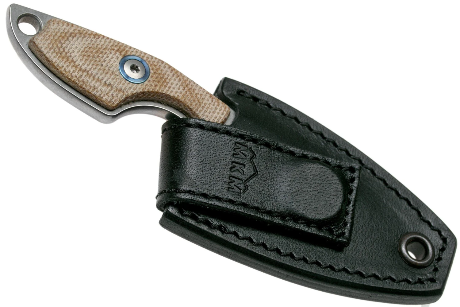 MKM Mikro 1 Drop, Stonewashed Natural Canvas Micarta Couteau De Cou, Jesper Voxnaes Design 5 MKM Mikro 1 Drop, Stonewashed Natural Canvas Micarta Couteau De Cou, Jesper Voxnaes Design – Image 5